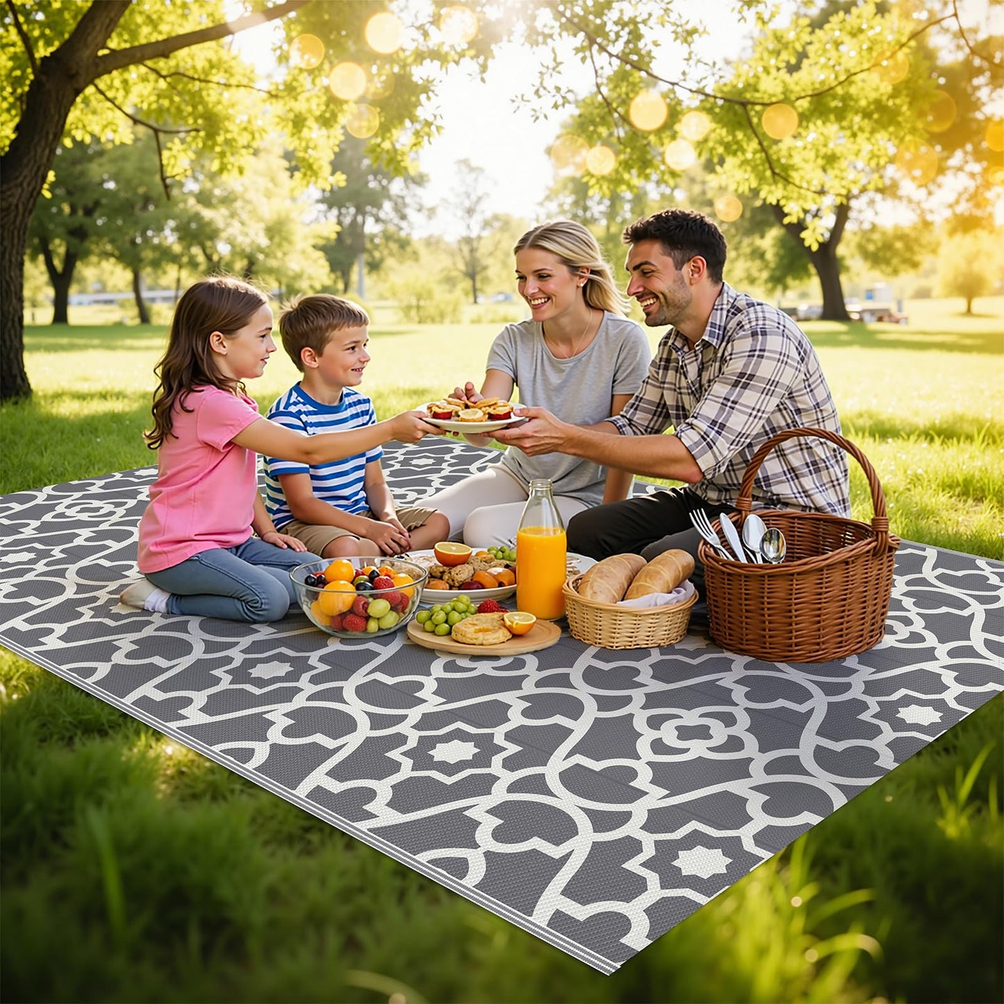 HEBE Outdoor Rug Waterproof 5x8, Plastic Straw Rug Camping Rug, Reversible Outdoor Patio Rugs RV Mat Clearance, Indoor Outside Floor Carpet for Porch,Deck,Camper,Balcony,Backyard