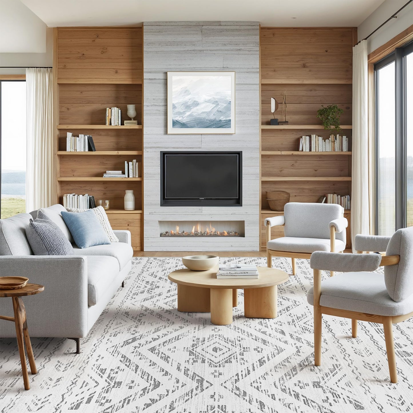 Miukiki 8x10 Area Rug for Living Room Moroccan Washable Rugs Non Slip Indoor Floor Carpet Foldable Large Soft Area Rug for Dining Room Bedroom with Low Pile(Grey,8'x10')