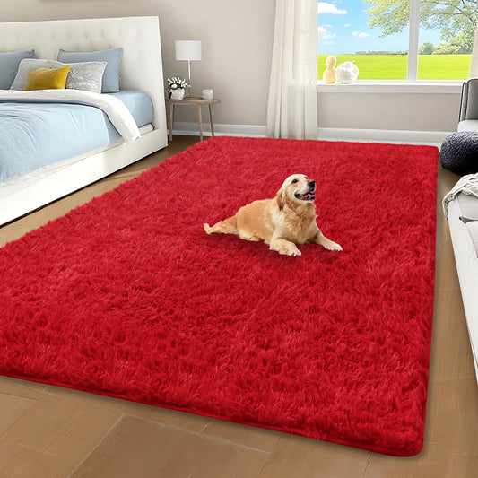 Cerulume Red Shag Area Rug for Bedroom, 4x6 Fluffy Shaggy Rugs for Living Room Nursery, Ultra Soft Comfy, Modern Fuzzy Plush Carpet for Girls Kids Boys Teen Dorm Indoor Home Decor, Upgrade Non-Slip