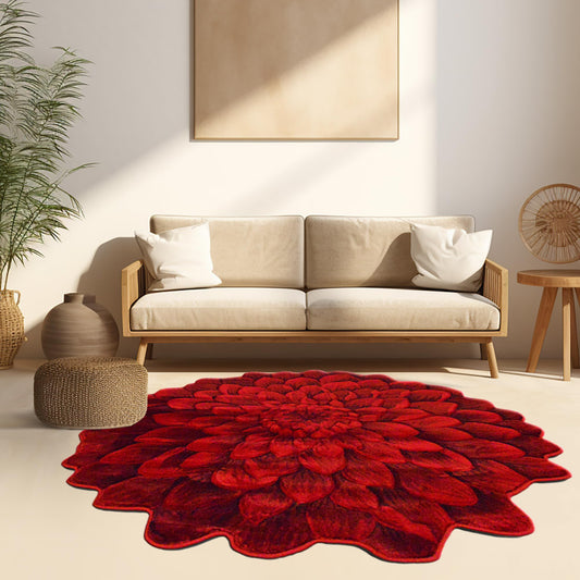 Flower Rug 2ft Round Area Rugs Cute Plush Flower Shaped Rug Circle Girly for Bedroom Floor Living Room Carpet 303 Red