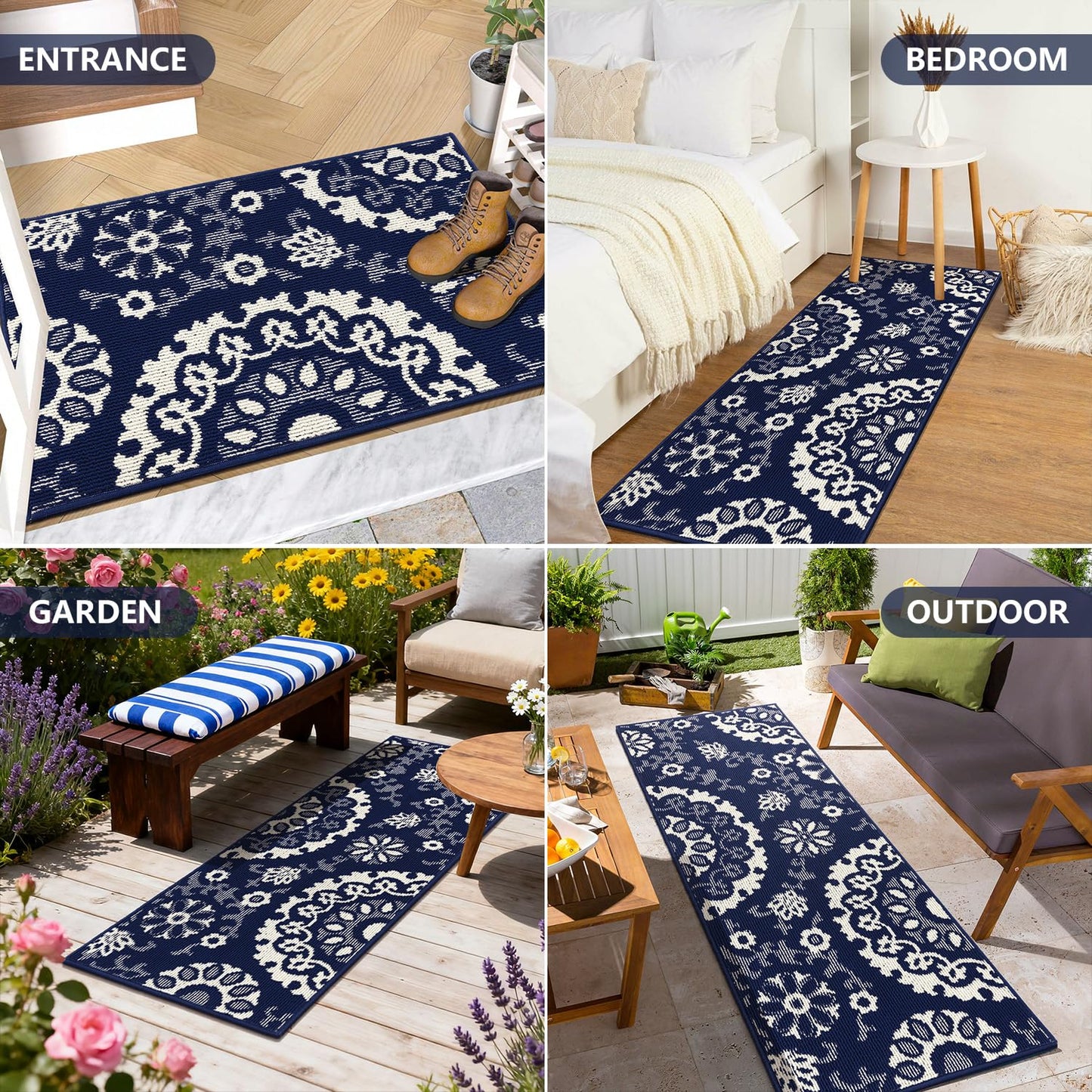 Yamaziot Washable Kitchen Rug Sets of 3, Non Slip Kitchen Mats High-Low Textured Kitchen Runner Rugs Stain Resistant Absorbent Floor Carpet for Hallway, Laundry, Sink (Navy Blue, 2x3+2x4+2x5ft)