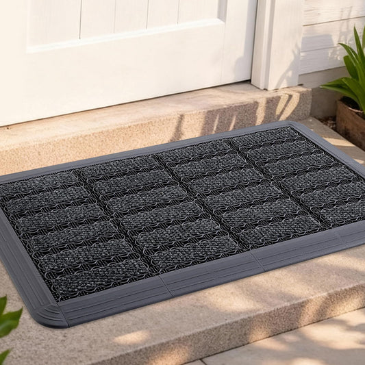 Linoows Heavy Duty Door Mat - DIY Interlocking Design, Dirt Trapper Front Doormat, 35.4x19.7 Inch All-Season Welcome Door Mats Non-Slip for Indoor Outdoor Entrance Home Commercial, Gray