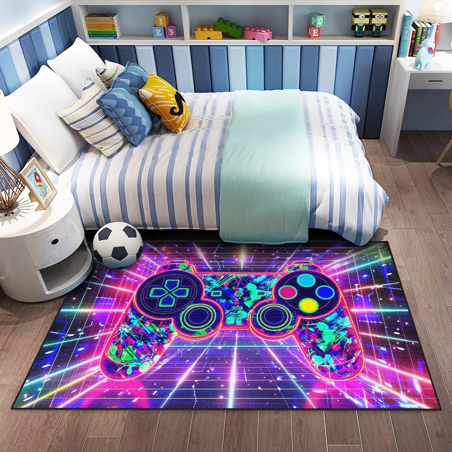 Auetwyona Gaming Rug for Boys Bedroom Decor - Gamer Area Rug Video Game Gaming Carpet for Bedroom Gamepad Design Purple Rug for Kids Room,Boys Game Room & Dorm -Anti-Slip Floor Mat 59 x 35 in