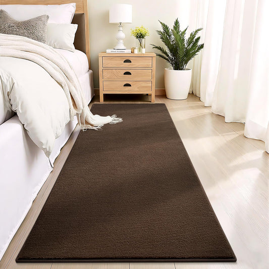 Vasofe Brown Hallway Runner Rug,2x6 Feet Non Slip Runners,Indoor Thickened Memory Foam Bedside Rugs for Bedroom Nursery Dorm Kids Boys Room, Machine Washable Low Pile Shag Fluffy Carpets for Entrance