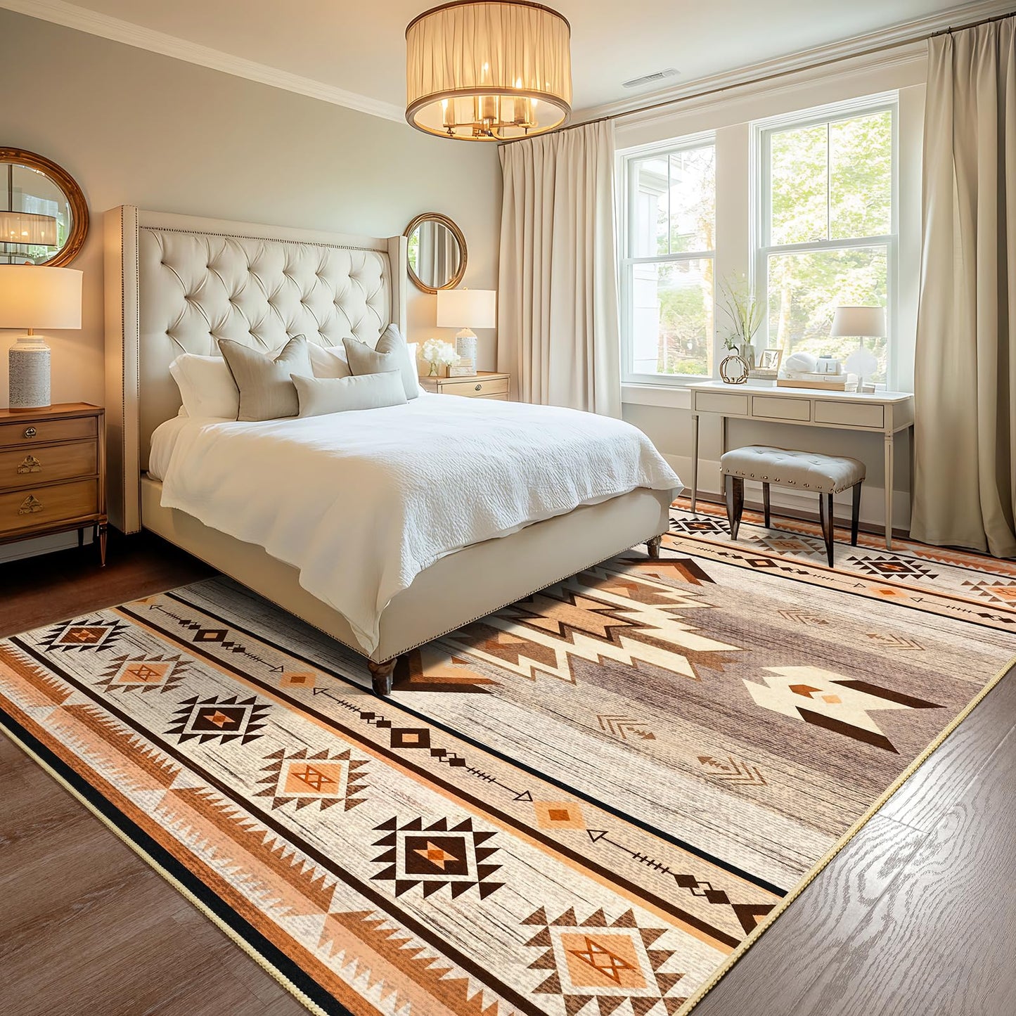 B BENRON Western Rugs for Living Room, Non Slip Large Rug for Bedroom Dining Table Kitchen, Washable Aesthetic Area Rug for Home Decor, 6ft x 9ft, Warm Beige