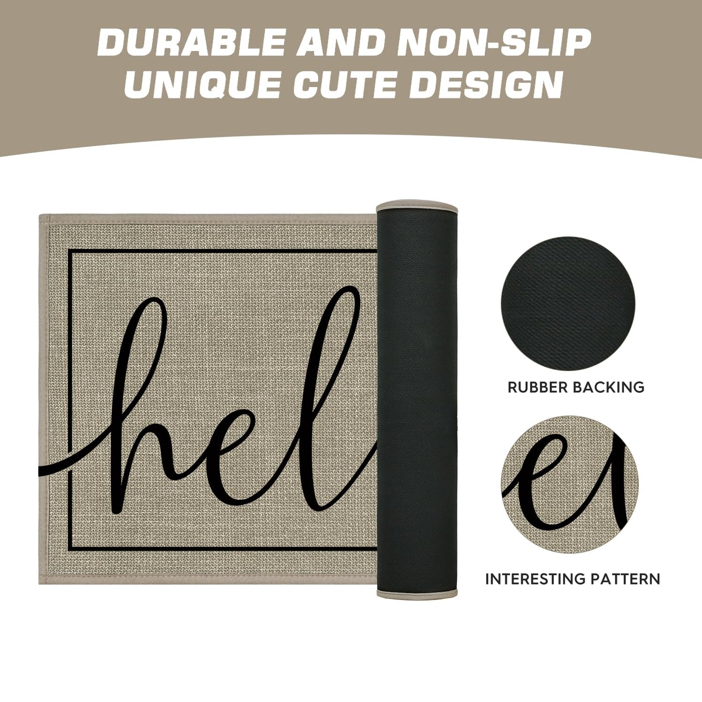 Artoid Mode Hello Washable Doormat, Seasonal Decor Non Slip Low-Profile Absorbent Natural Rubber Back Door Mat 24x35 Inch