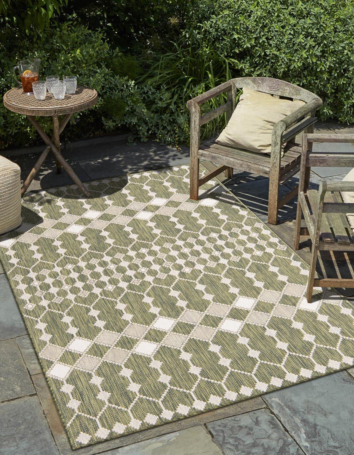 Unique Loom Outdoor Trellis Collection Area Rug - Traliccio (4' 1" x 6' 1" Rectangle, Green/ Ivory)