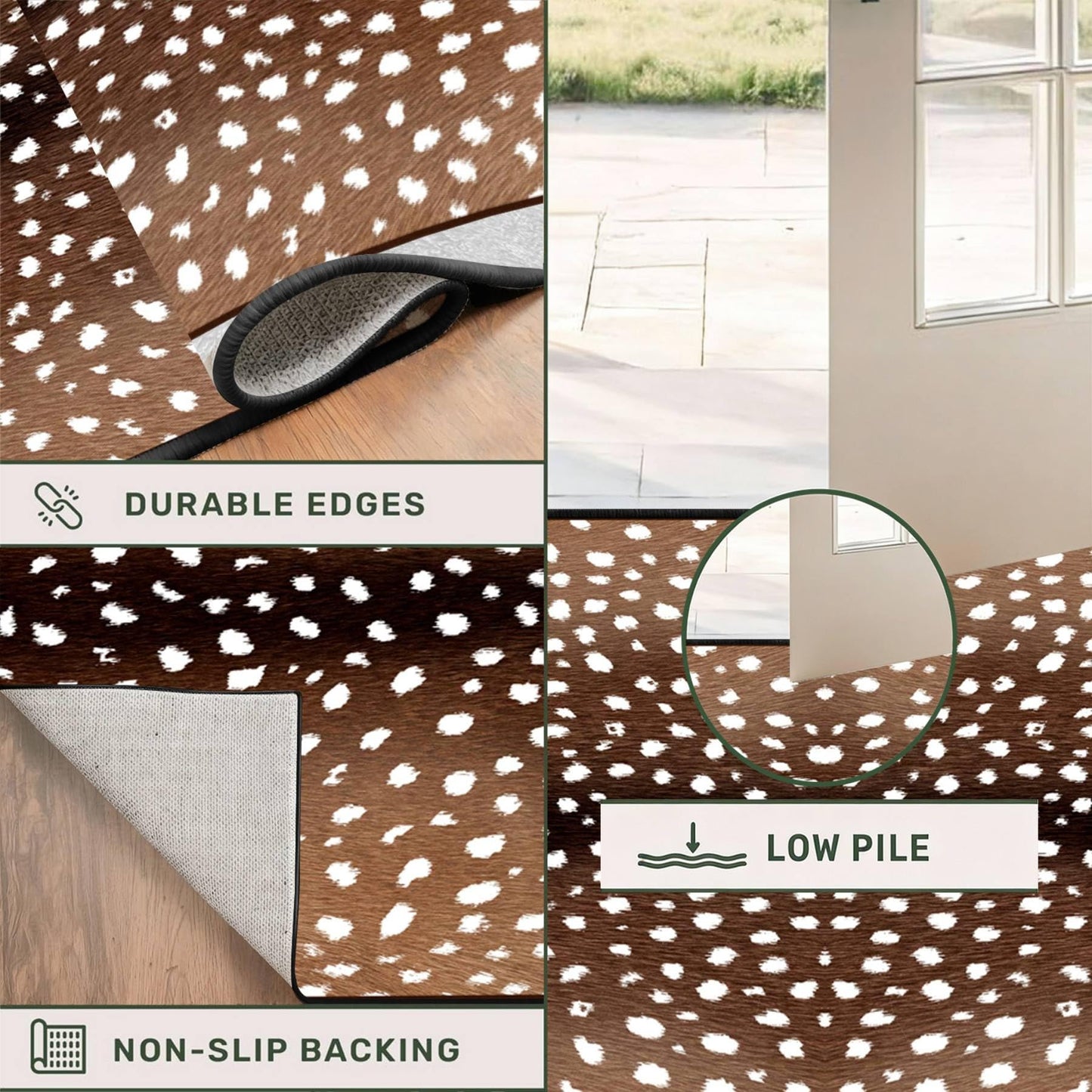 CRJMKS Deer Hide Runner Rug,1.3x7ft,Faux Fur Animal Skin Print Washable Hallway Rug,Farmhouse Western Long Kitchen Sink Rugs and Mats for Laundry Room Corridor Deer Carpet Low-Pile Non-Slip