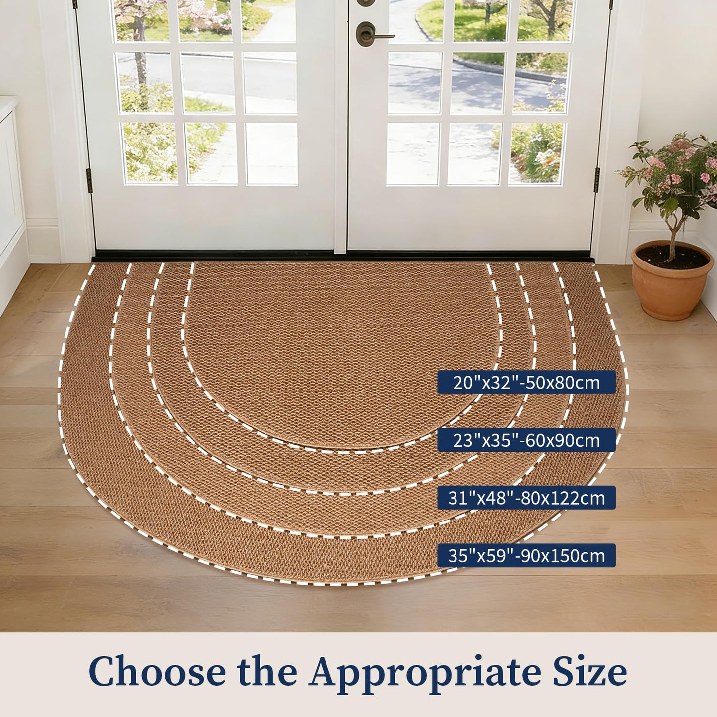 YIHOUSE Half Circle Door Mat, Light Brown, 20" x 31"