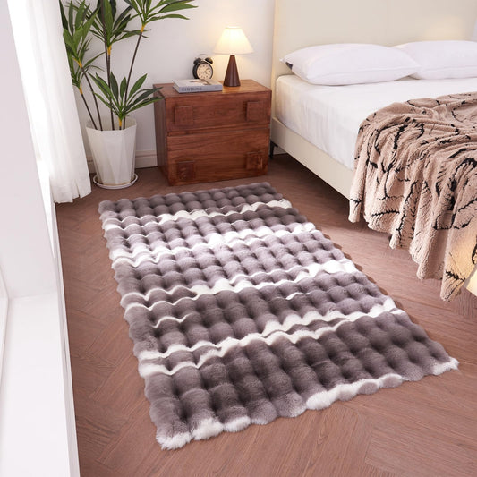 LLMolly 3x5-foot Synthetic Rabbit Fur Rug, Multicolor Bubble-Patterned Velour Design. Soft, Plush, Slip-Resistant, and Machine Washable. Ideal for Living Rooms and bedrooms as a Rectangular Area Rug