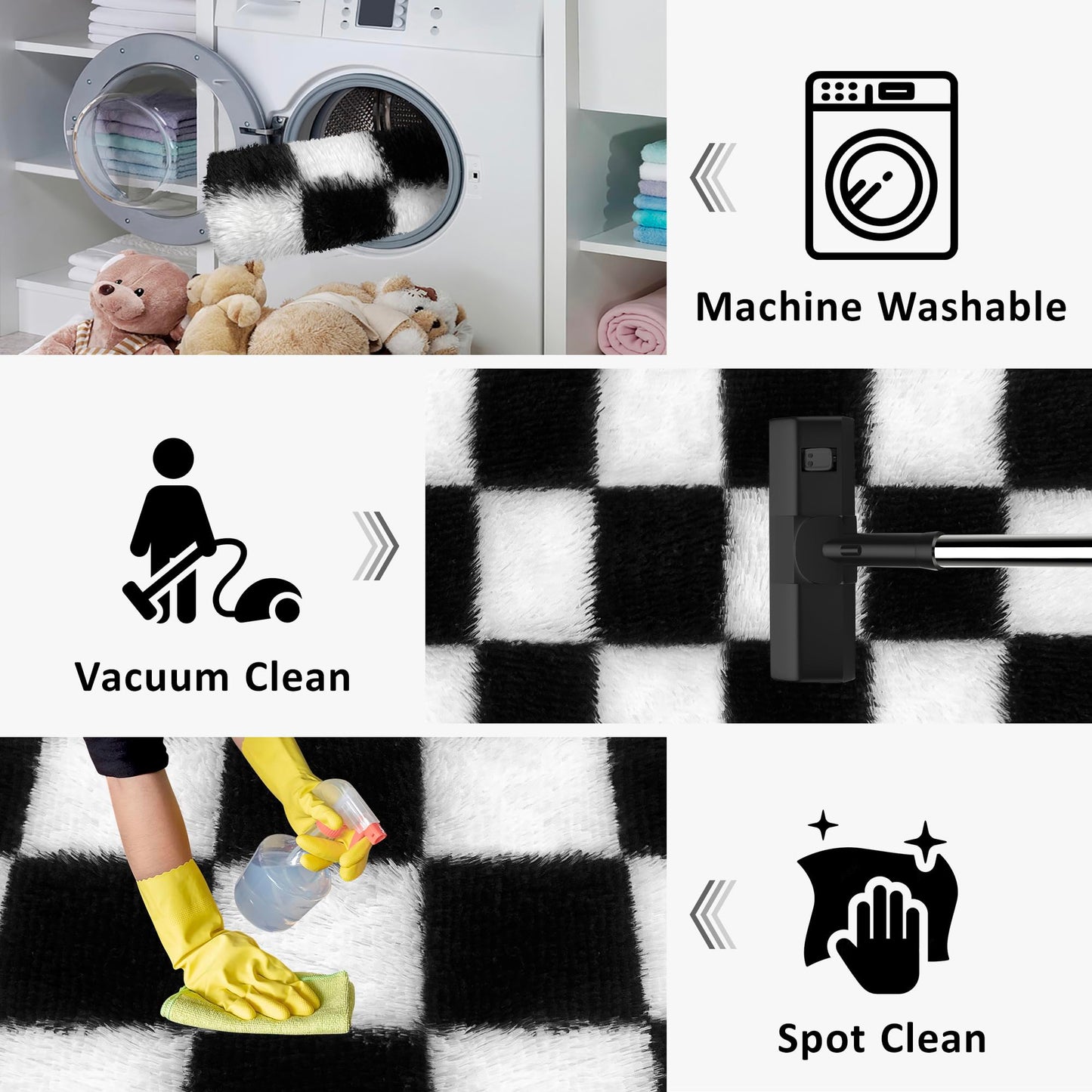 MondayRug Soft Fuzzy Fluffy Rug for Bedroom Living Room Black and White Checkered Rug Shag Runner 2x6 Ft Hallway Runner Plush Shaggy Carpet Non Slip for Bedside Sofa Home Dorm