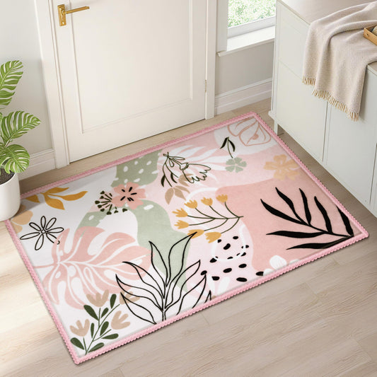 Joiedomi Door Mat Indoor Entrance 2x3 Machine Washable Art Floral Small Rugs for Entryway Non-Slip Rubber Backing Bath Mat Soft Area Rug Stain Resistant Waterproof Carpet for Bathroom Bedroom (Green)