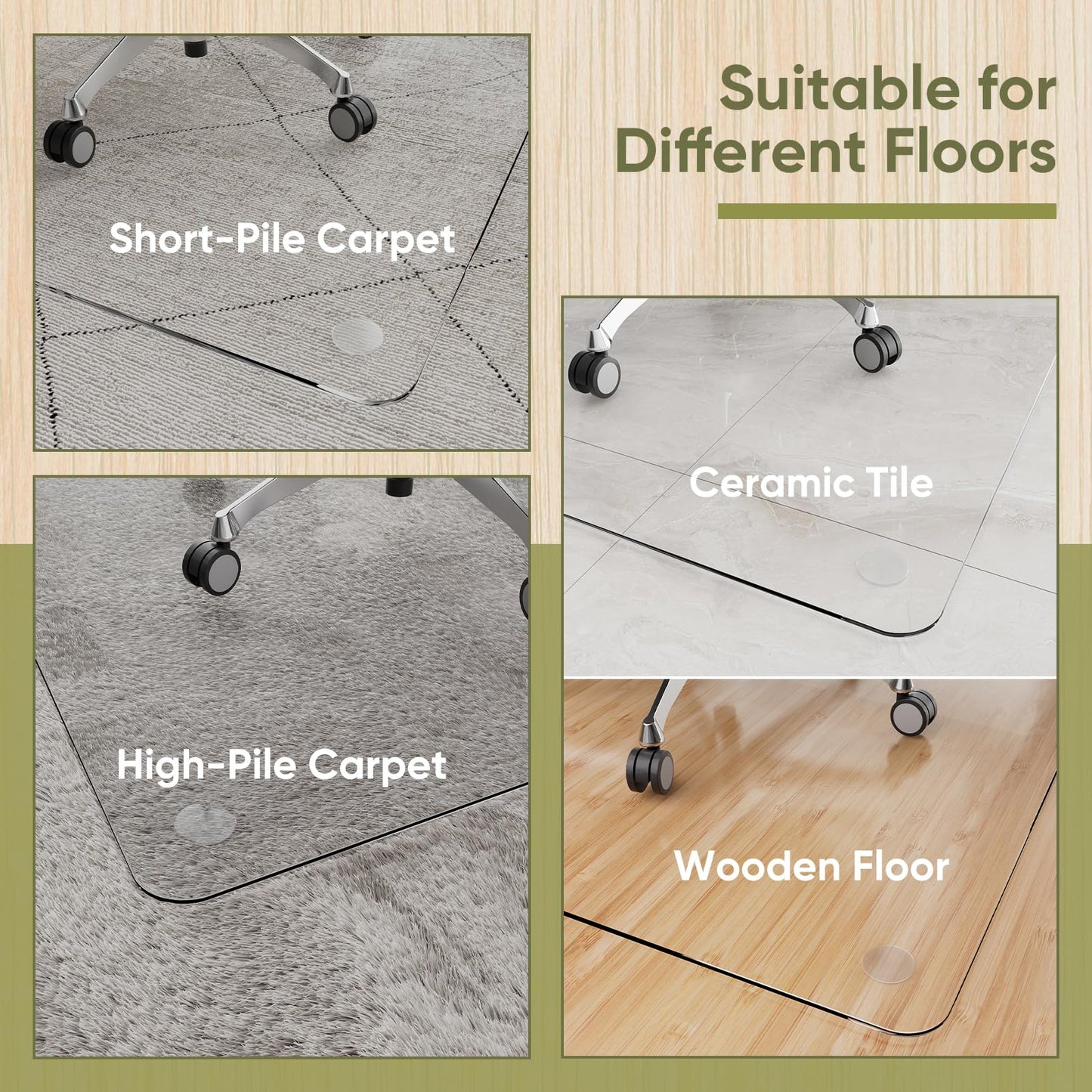 Furnbar 46" x 55" Office Chair Mat for Carpet, Tempered Glass Chair Mat with Rounded Corners and Polished Edges, Desk Floor Mat for Carpet, Hardwood Floor, Office