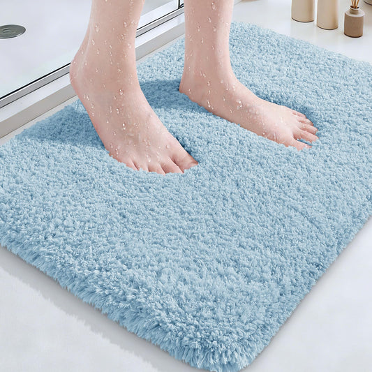 Microfiber Thick Bathroom Rugs, Flurry Non Slip Bath Rug, Ultra Soft Plush Absorbent Bathroom Mat, Machine Washable Luxury Toilet Rug Set, Bath Mat for Tab, Shower and Bathroom, Light Blue, 36"x24"