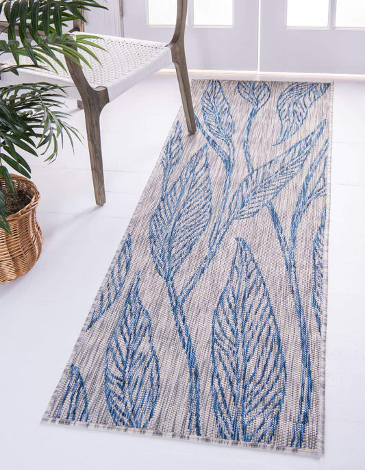 Unique Loom Outdoor Botanical Collection Area Rug - Leaf (2' x 6' 1" Runner, Light Gray/ Ivory)