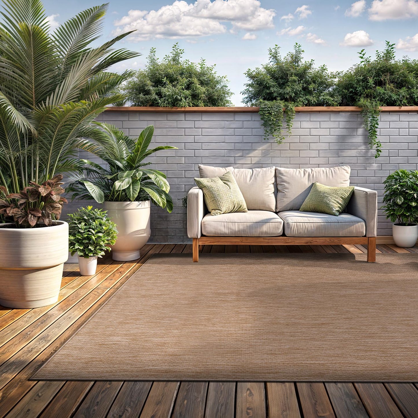 Washable Indoor Outdoor Rug 9x12 Weather Resistant Area Rugs Modern Solid Jute Rug for Porch Deck Balcony Backyard Patio Outside Carpet (9 X 12 Jute Beige)