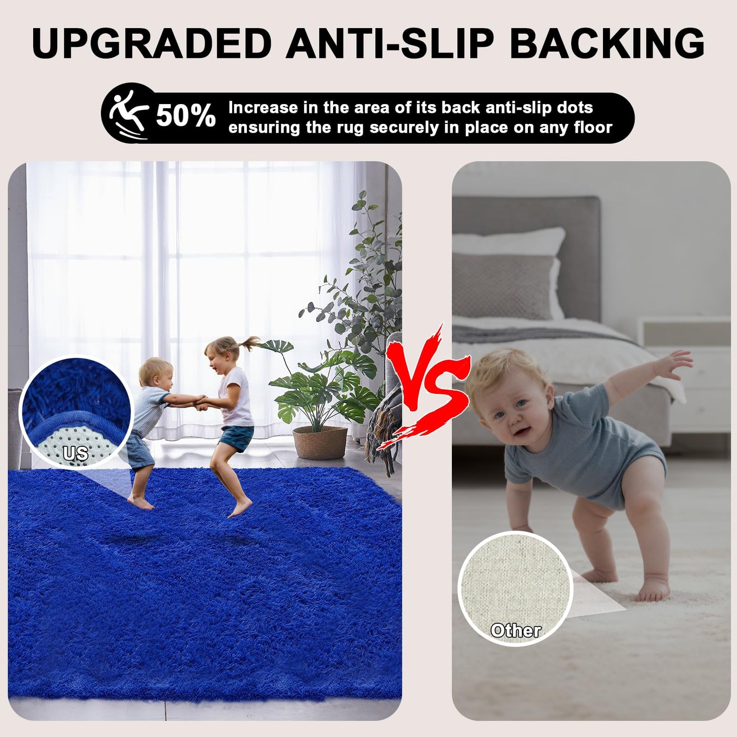 5x7 Area Rugs for Living Room Bedroom, Upgrade Non-Slip Soft Fluffy Shaggy Bedside Rug, Indoor Floor Carpet for Kids Girls and Boys Room, Dorms, Playroom, Nursery, Home Decor Aesthetic, Blue
