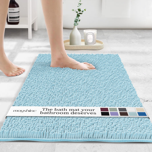 Large Plush Shaggy Chenille Bath Mat 39"x24" Extra Soft, Super Absorbent, Non-Slip Bathroom Rug | Fluffy Microfiber, Area Rug Sets for Bathroom Floor, Kitchen, Living Room | 39"x24" | Spa Blue