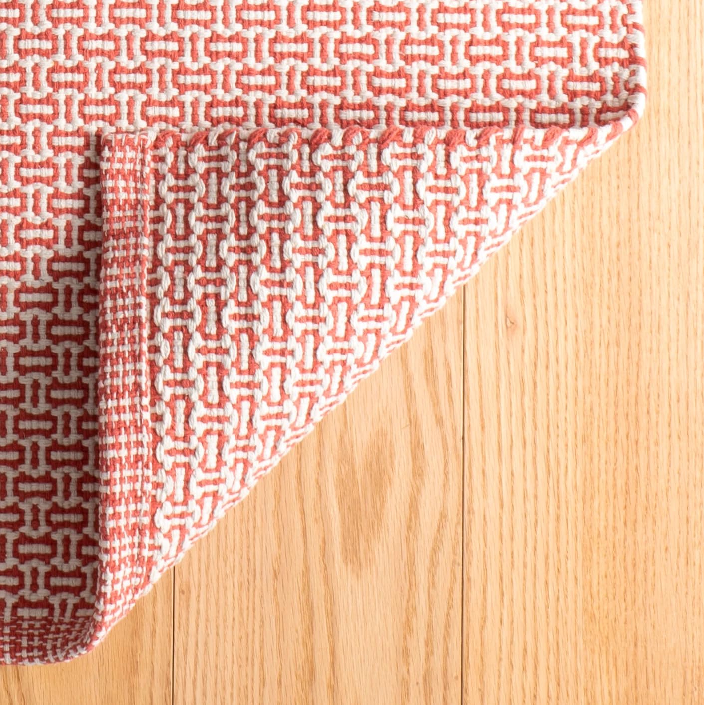 Dash & Albert x Kit Kemp Miss Muffet Paprika Handwoven Cotton Rug, 2 X 3 Feet, Red Geometric Pattern - Premium Luxury Hotel Quality Soft Breathable Hypoallergenic Machine Washable Easy Care All