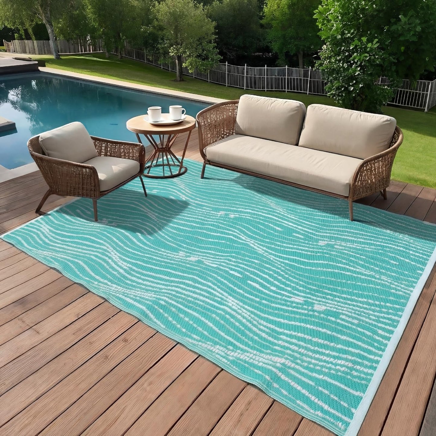 Tinideya 4 x 6 ft Pool Mats for Deck Pool Rugs Outdoor Waterproof Non Slip Outdoor Deck Rug with Non Slip Pad for Patio and Poolside