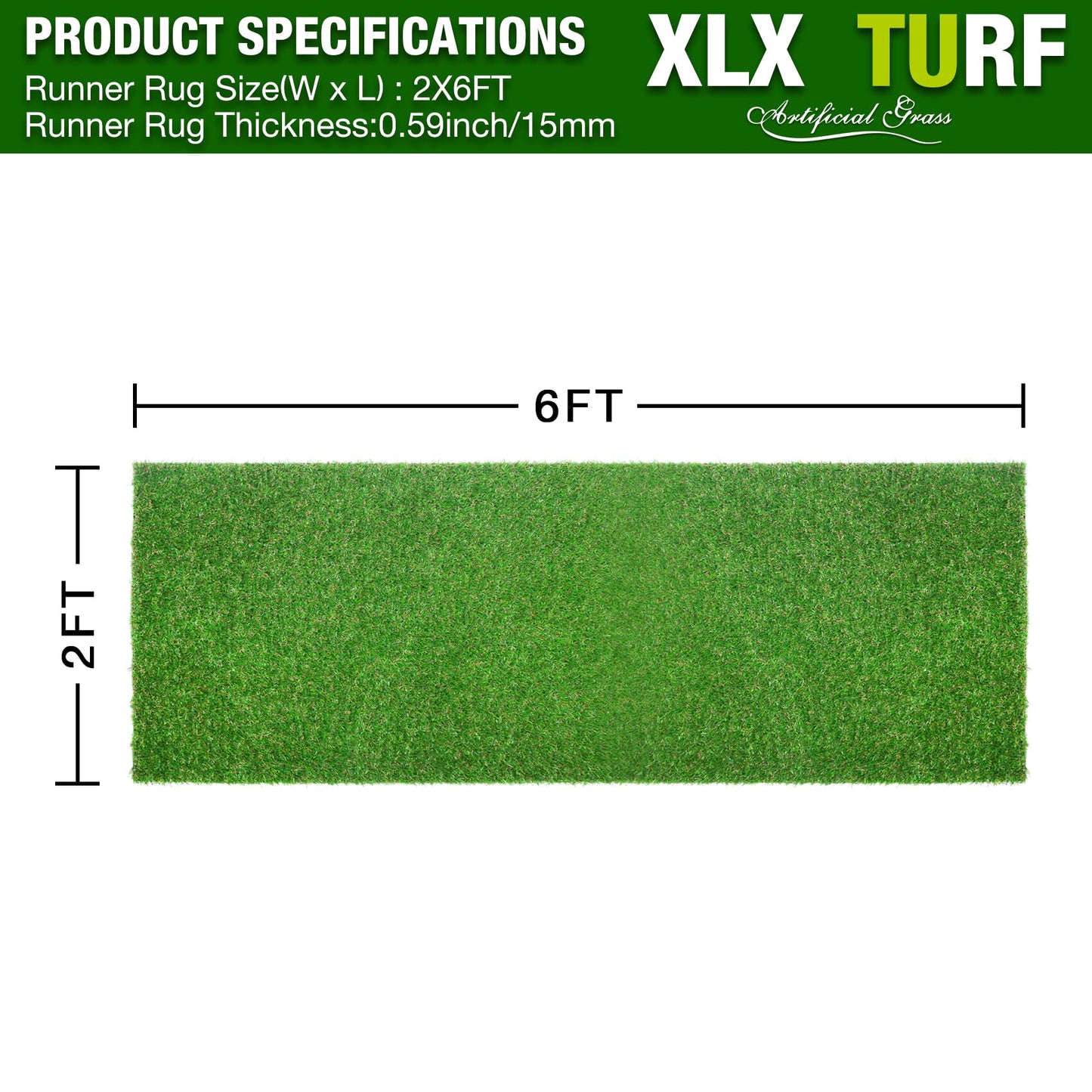 XLX TURF 2FT X 6FT Artificial Turf Runner Rug Indoor Outdoor - Realistic Narrow Fake Grass Carpet Patio Balcony Floor Covering - Pets Friendly & Drainage Dog Grass Pad