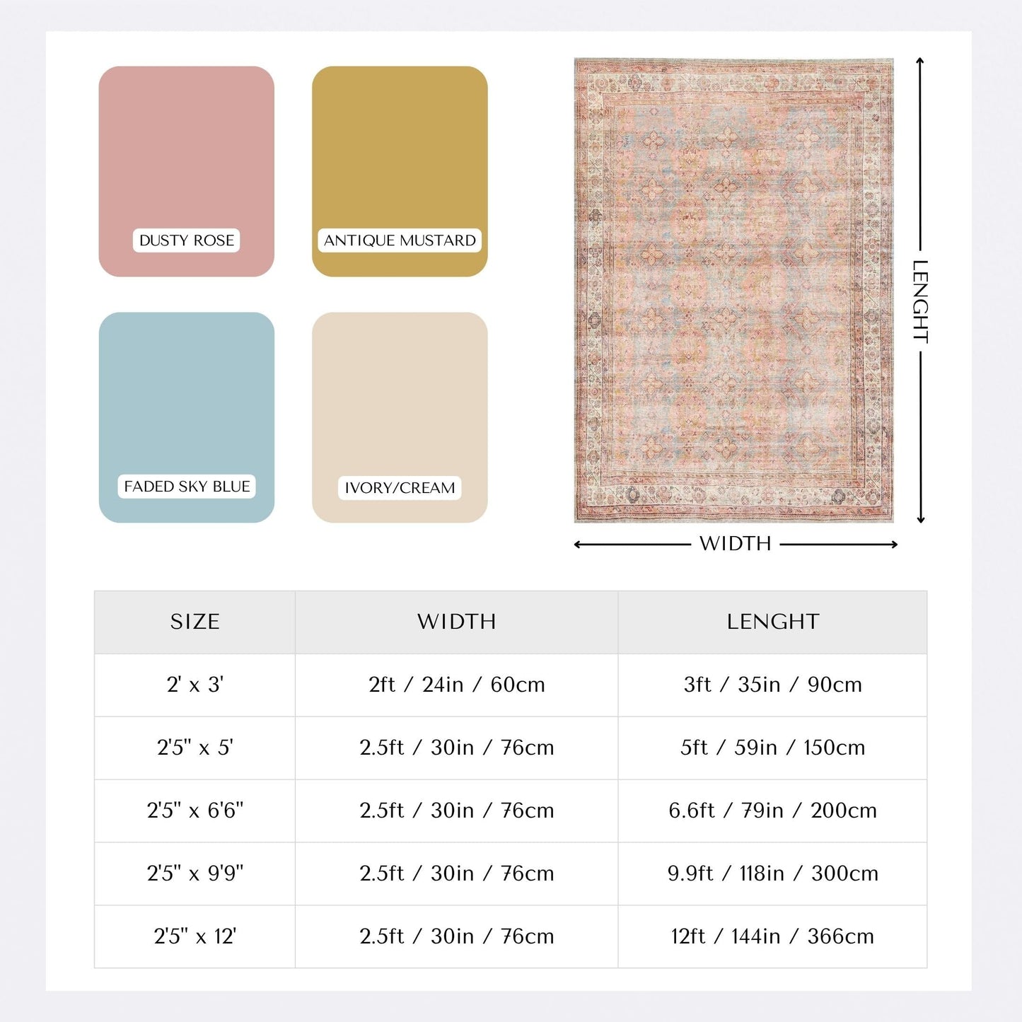 GIONARA Boho Oushak Runner Rug 2'5" x 7' – Washable Foldable Vintage Turkish Hallway Rug with Non-Slip Backing – Long Narrow Rug for Entryway, Kitchen, Bedroom, Bathroom