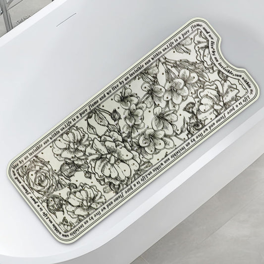 HONEYYEAR Non-Slip Large Bathtub Mat - 39.4"x15.8" with 200 Suction Cups, Massage Pebble Design & 176 Drain Holes, Safe Shower Mat for Elderly, Kids, Spa, Machine Washable, Floral Pattern