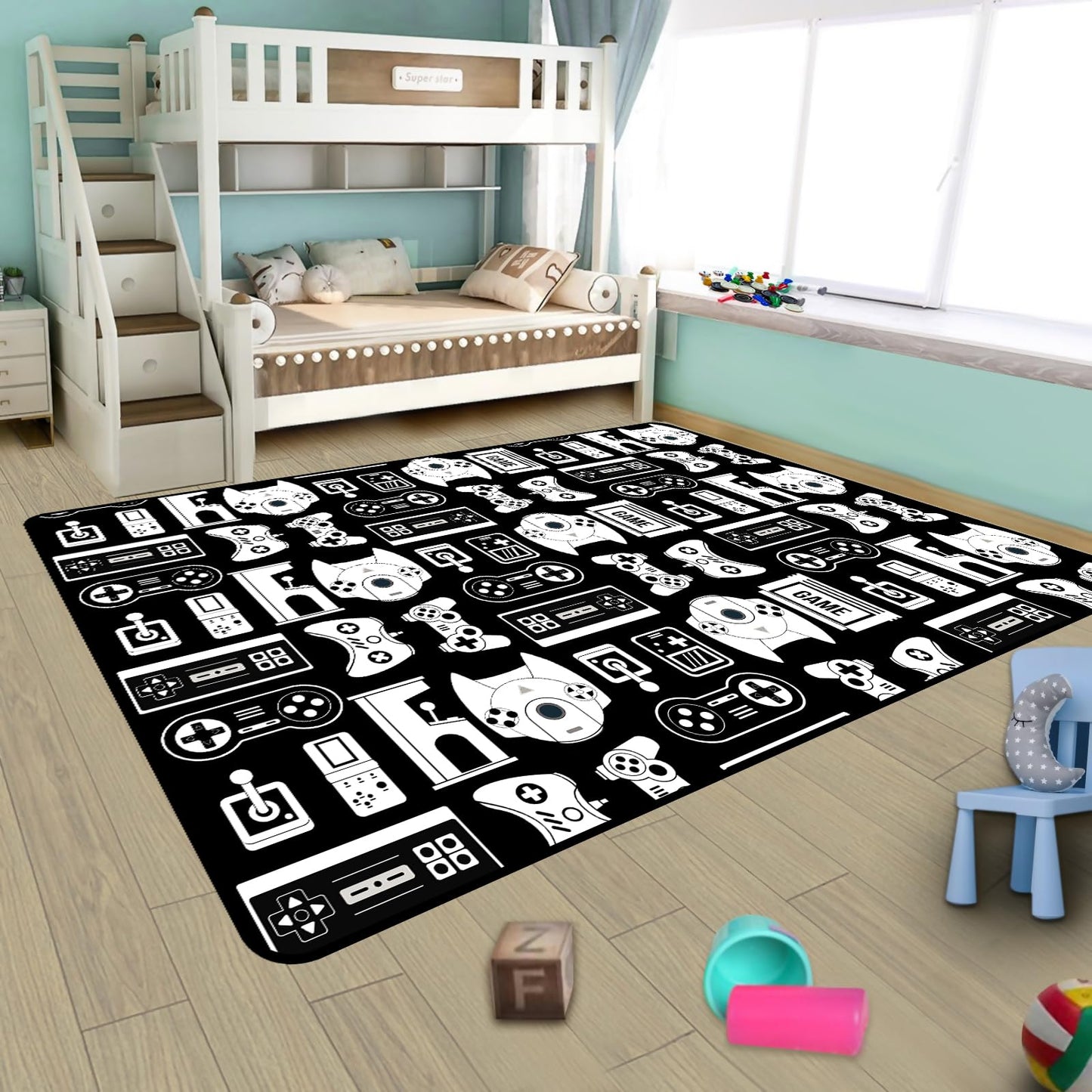 Lacut Game Rug Teen Boys Carpet with Game Controller Decoration, Video Gaming Rugs for Boy’s Bedroom Living Room Playroom, Non-Slip Gamer Carpet Children Gaming Area Rugs (Game 2, 79" x 59")