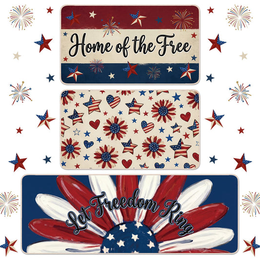 Dunzy 3 Pcs 4th of July Kitchen Rugs Independence Day Patriotic Kitchen Mats American Rugs Non Slip Washable Mats for Floor Home 250th Anniversary Decor, 17 x 30, 17 x 30 and 17 x 47 inch