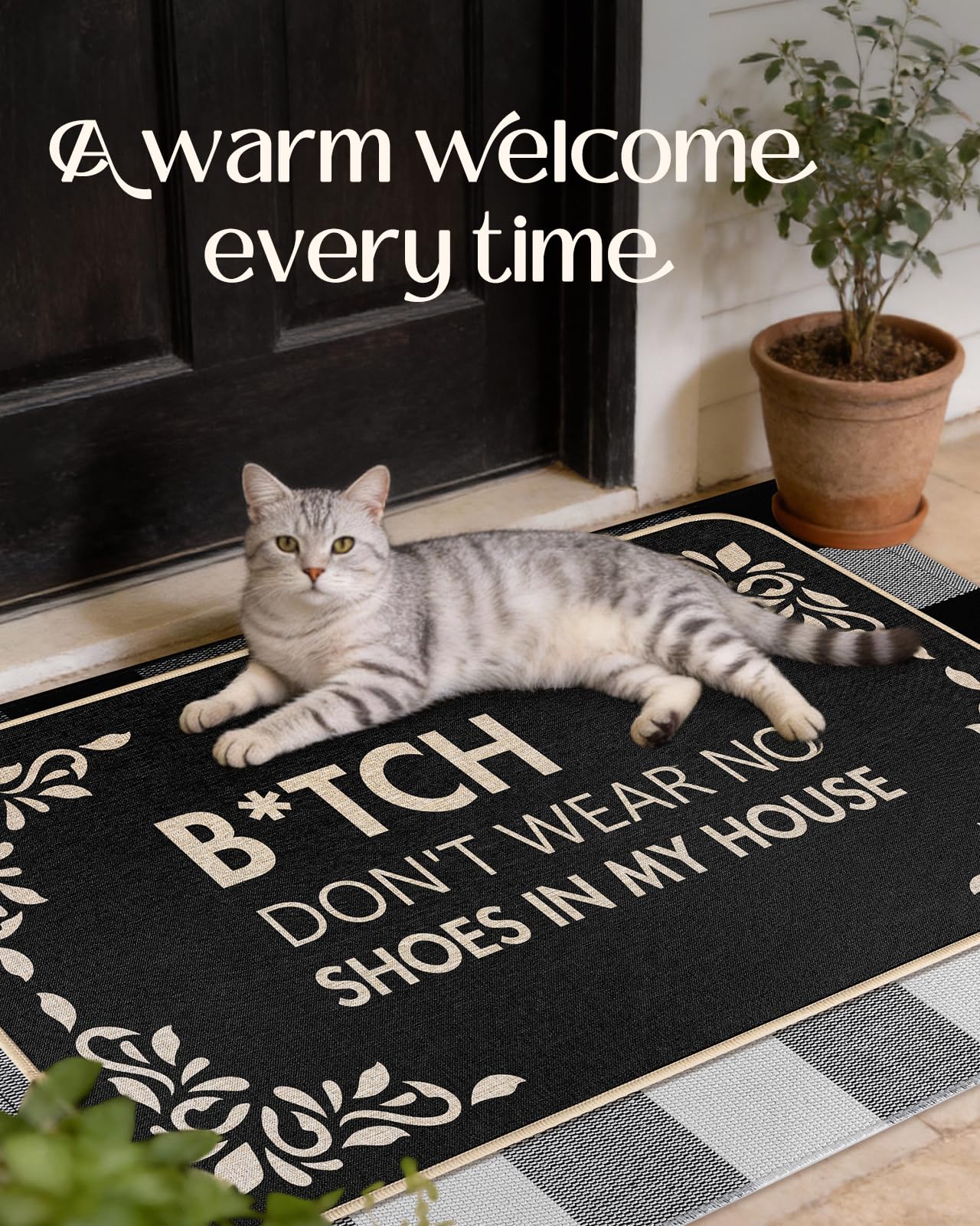 Miss Adola No Shoes Funny Door Mats Outside - Don't Wear No Shoes in My House Design Non Slip Rubber Backing, Indoor Outdoor Cute Front Door Mat, Entryway, Floor, Resist Dirt, 17"x29" Unique Gift