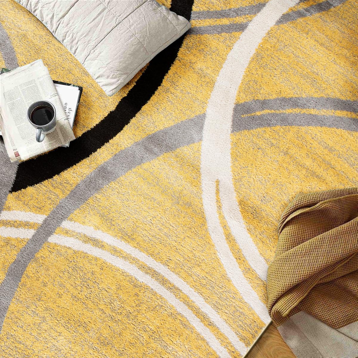 Rugshop Wavy Circles Design Accent Rug, Carpet with Jute Backing for Entryway, Kitchen, or Office, Yellow, 2' x 3'