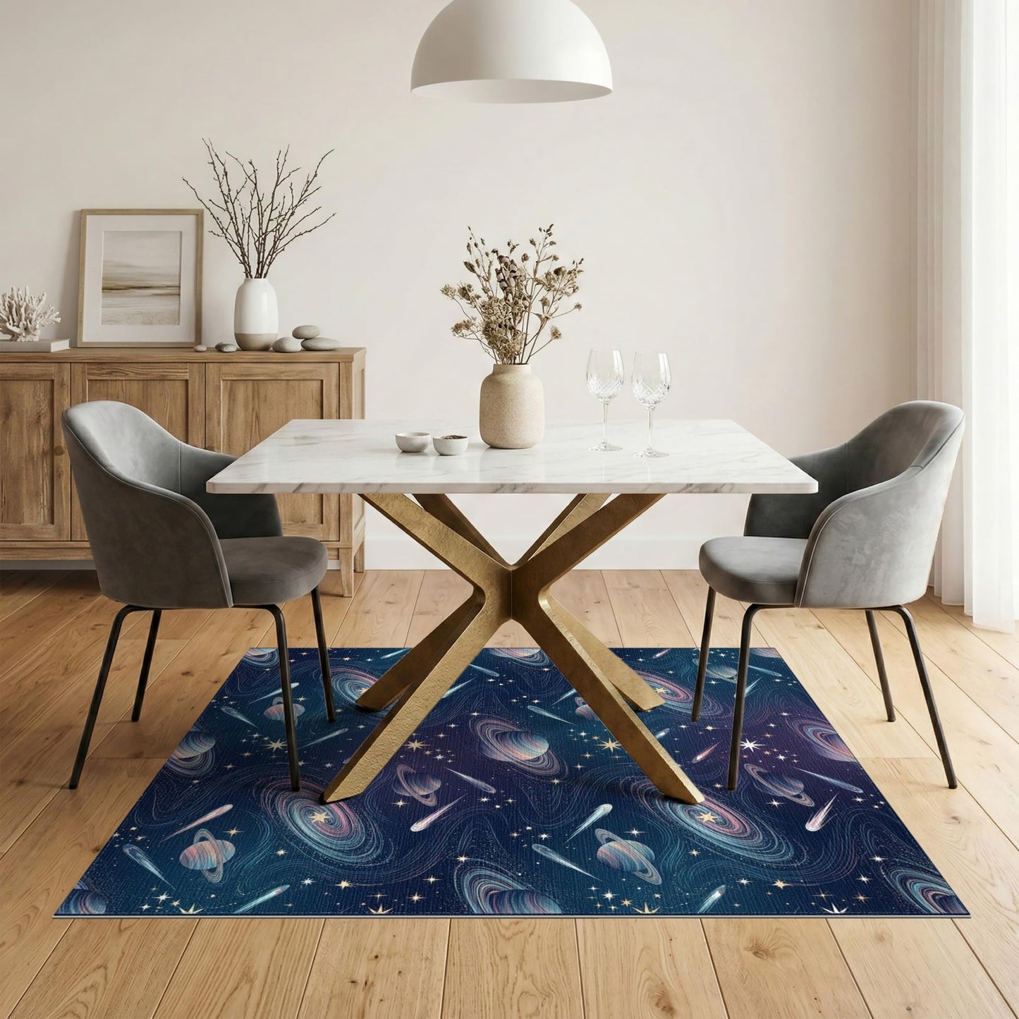 ODIKA 5'x7' Themed Midnight Displaying Bodies Cosmic Artwork Starry Washable Area Rug Non-Slip Low Profile for Guest Room, Lounge, Apartment