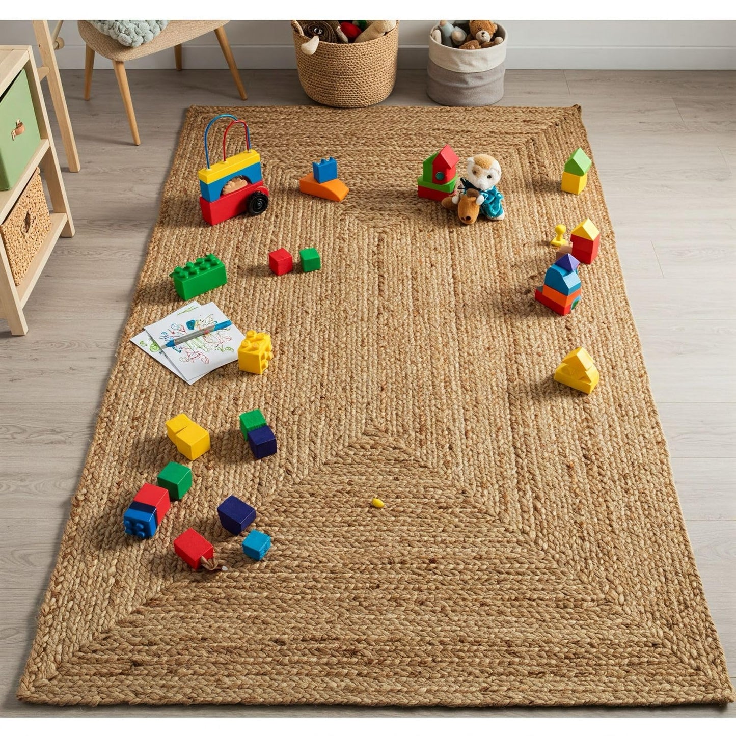 Raha Looms London Area Rug 4x6 Braided Jute Floor Mat – Reversible Natural Fiber Accent for Dining Room, Office, or Farmhouse | 48x72 Boho Area Carpet