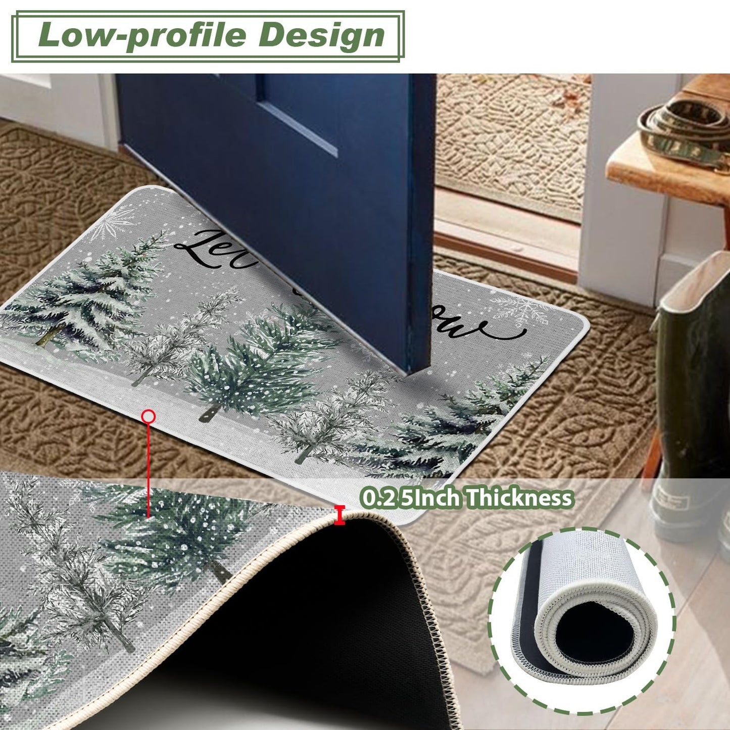 Baccessor Christmas Winter Kitchen Rugs Set of 3, Snowy Pine Tree Deer Cardinal Snowflakes Kitchen Mats Washable Non Slip Rubber Backing Xmas Farmhouse Home Floor Holiday Indoor Laundry Decor