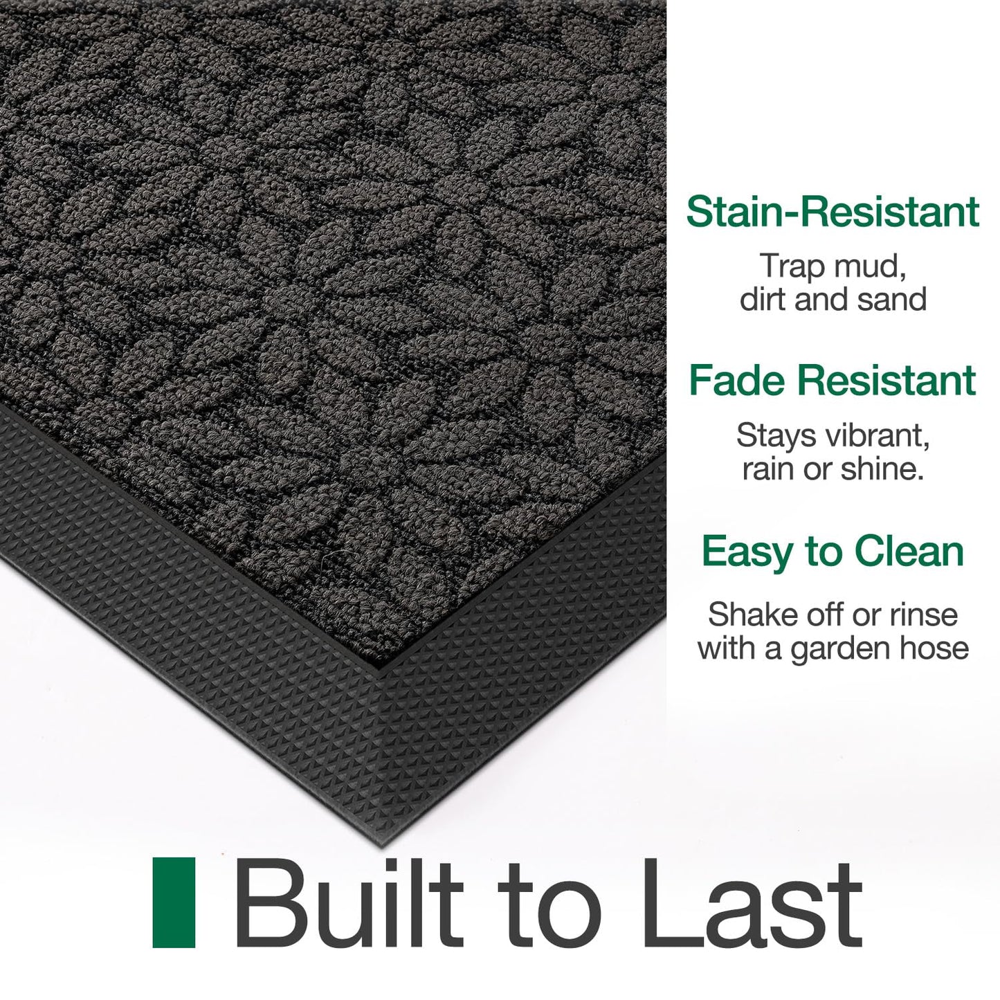 LUMI Outside Welcome Door Mat 24x36, Non-Slip Heavy Duty Dirt Trapper, Grey