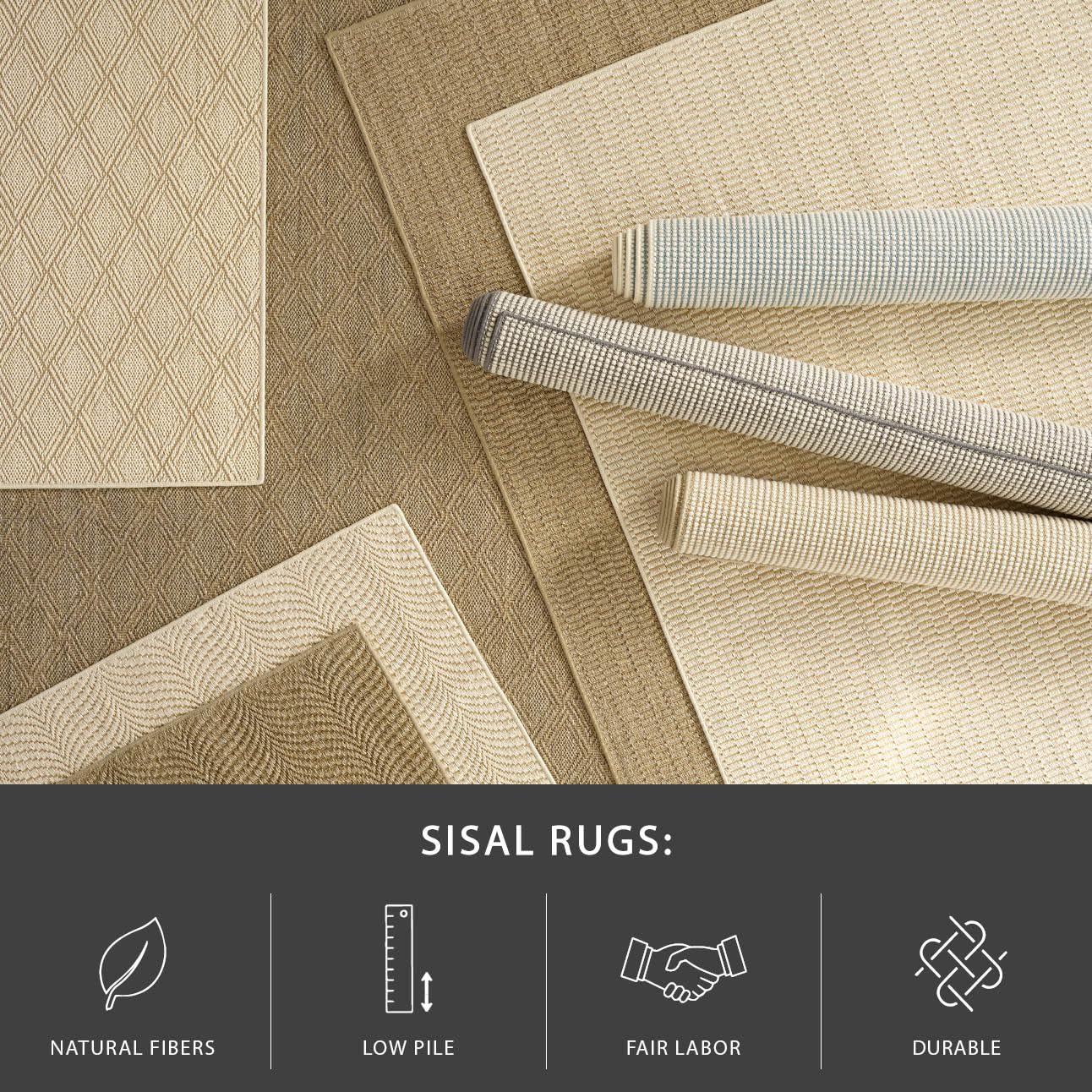 Dash and Albert Wave Sisal Area Rug - 2' x 3' Neutral Solid Woven Accent Rug - Durable, High Traffic Areas Hallway, Stairs, Bedroom, Living Room