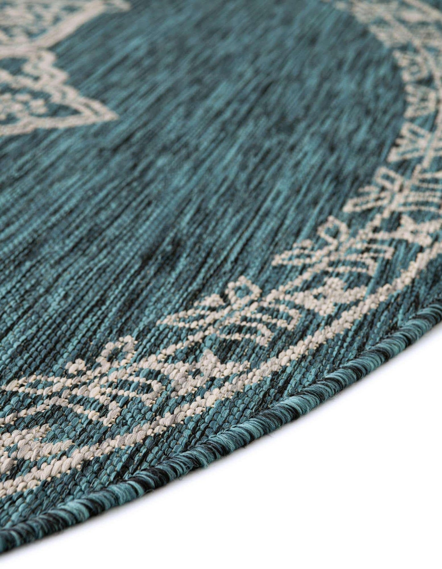 Unique Loom Outdoor Traditional Collection Area Rug - Antique (5' 3" Round Teal/Ivory)