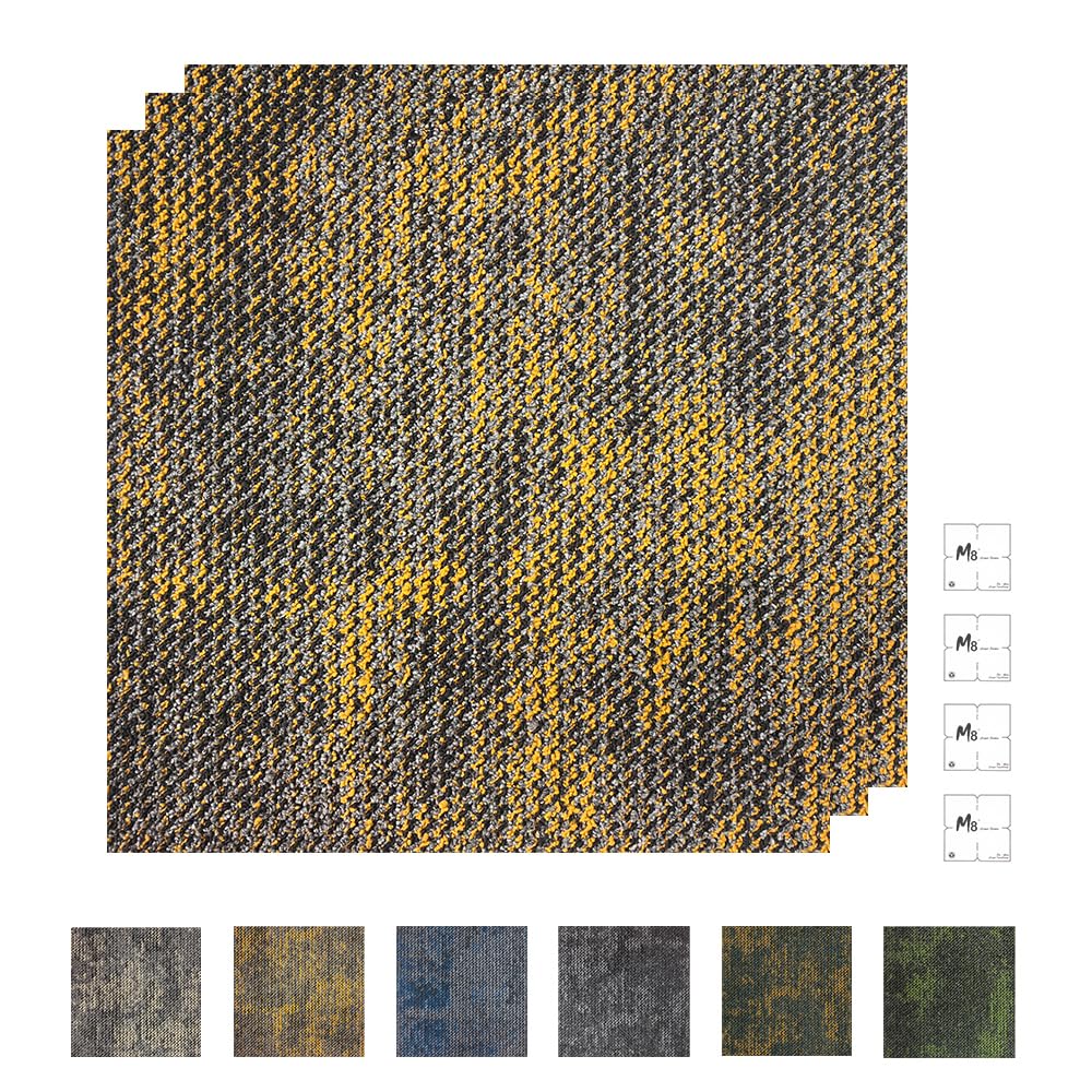 24 Carpets 20x20 inch Square Carpet Tiles, Reusable, Non Slip, Seamless Tiles, Suitable for Indoor and Outdoor use in bedrooms, Living Rooms, Offices, etc., Easy to DIY(Yellow Brown Stone pattern-02)