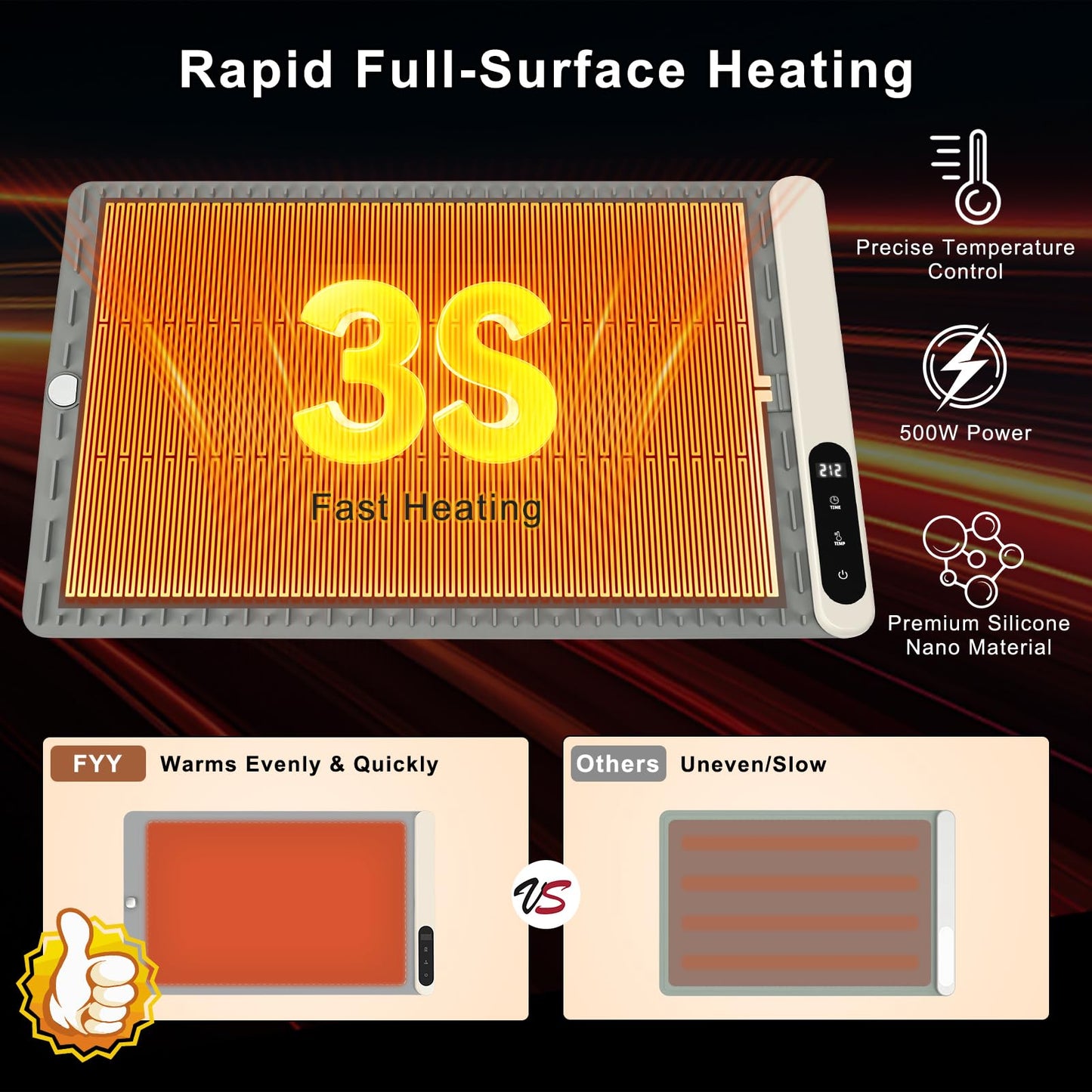 FYY Warming Mat for Food - Rapid and Full Surface Heating, 6 Temp Settings, 6H Timer, Rollable Portable Food Warming Mat, Ideal for Gatherings, Parties, Keep Meal Warm (X Large Size, Gray)