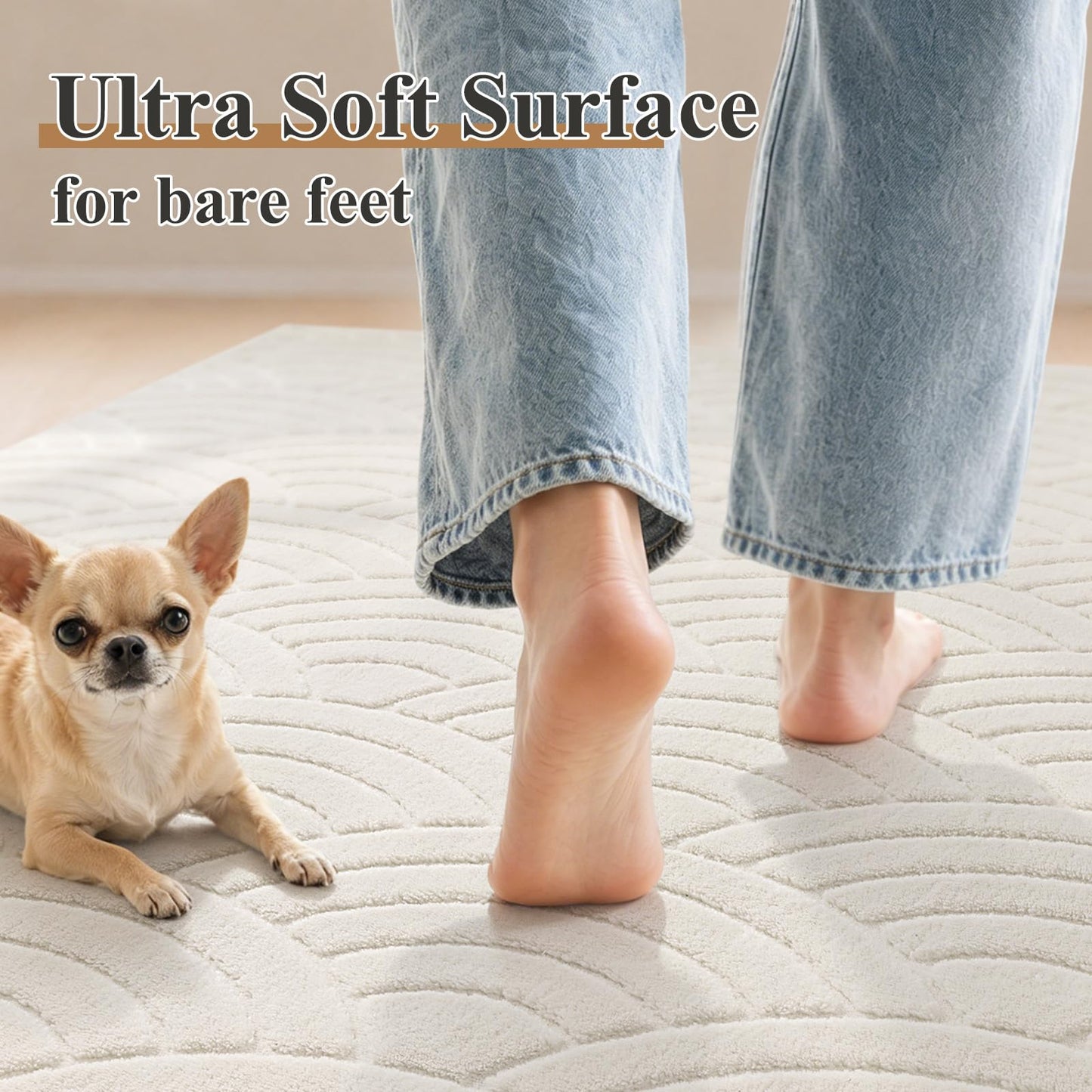 SHACOS Soft Cozy Fluffy Arch Waves Pattern High-Low Textured Area Rug 5'x7'