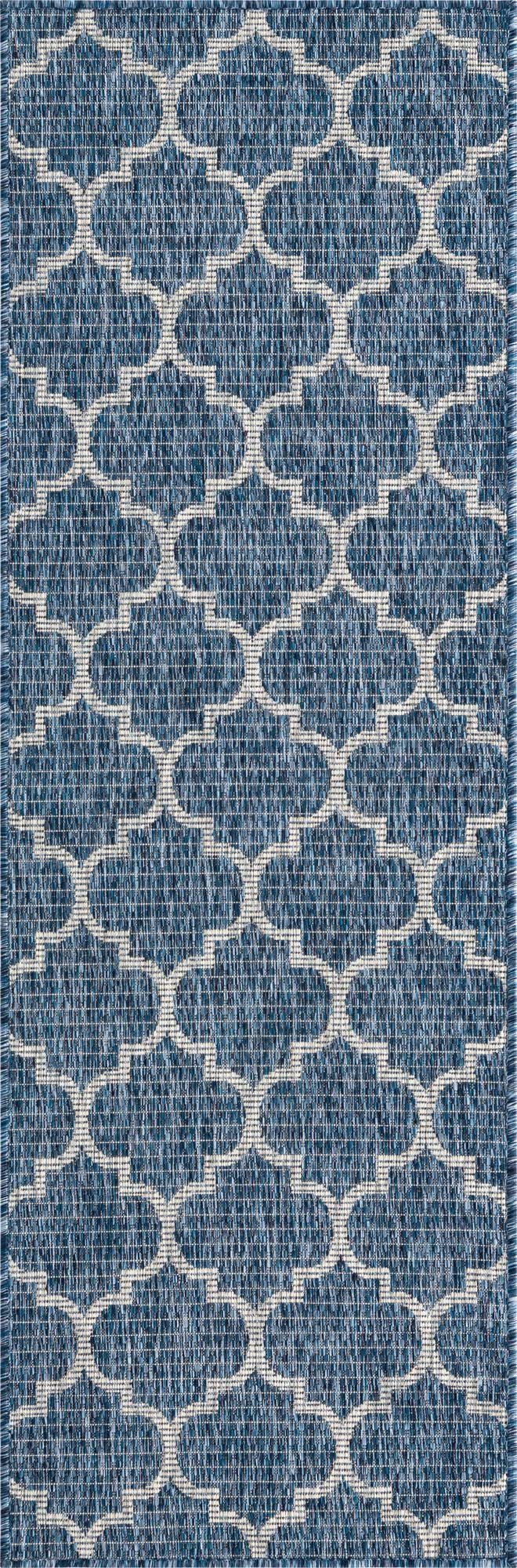 Unique Loom Outdoor Trellis Collection Area Rug (2' x 6' 1" Runner, Navy Blue/ Ivory)