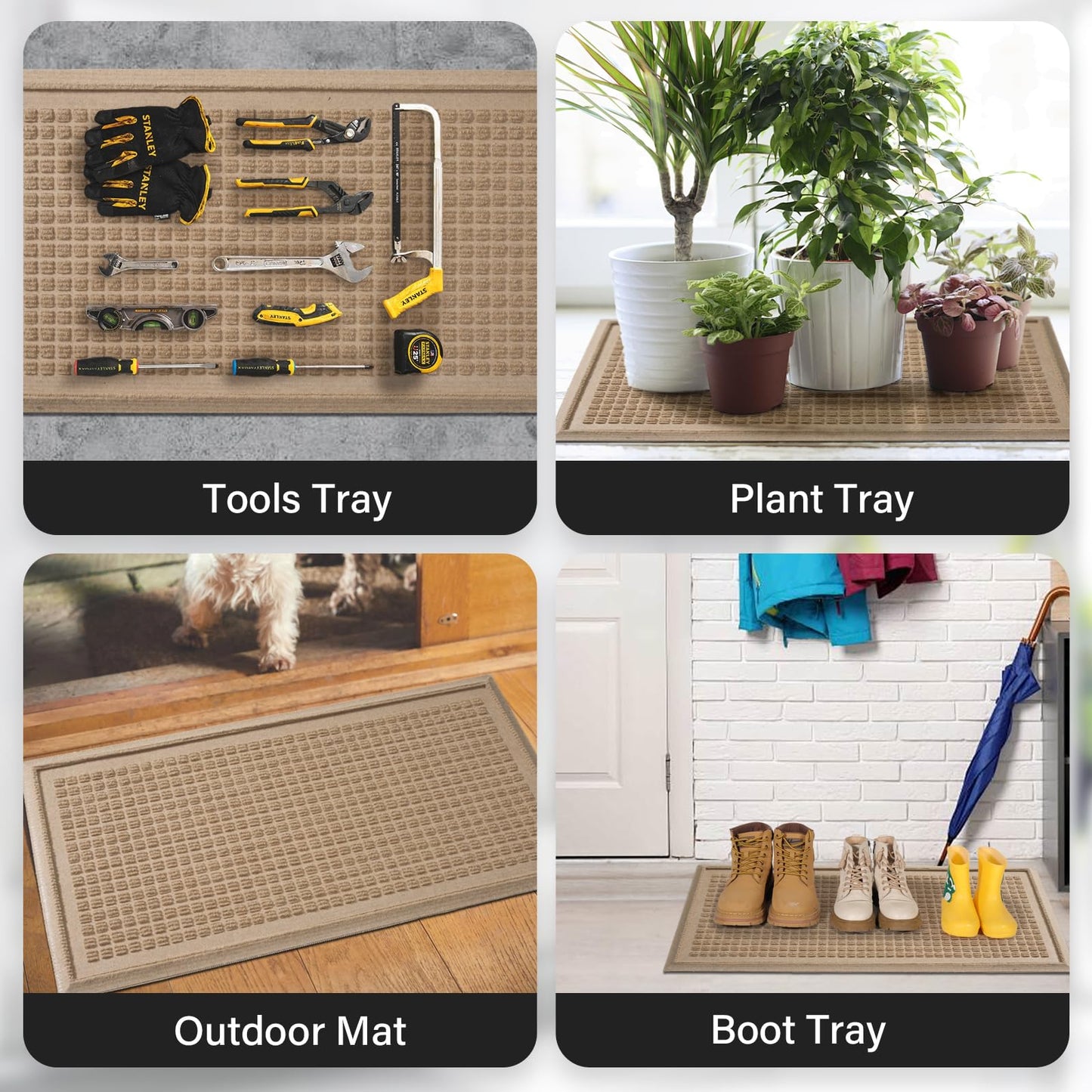 HIYARD Boot Tray for Entryway, Non-Slip Shoe Tray Drying Mat, Waterproof Boot Mat for Muddy Boots, Heavy Duty Shoe Storage Trays, Indoor/Outdoor Use, 16x30 inches, Beige