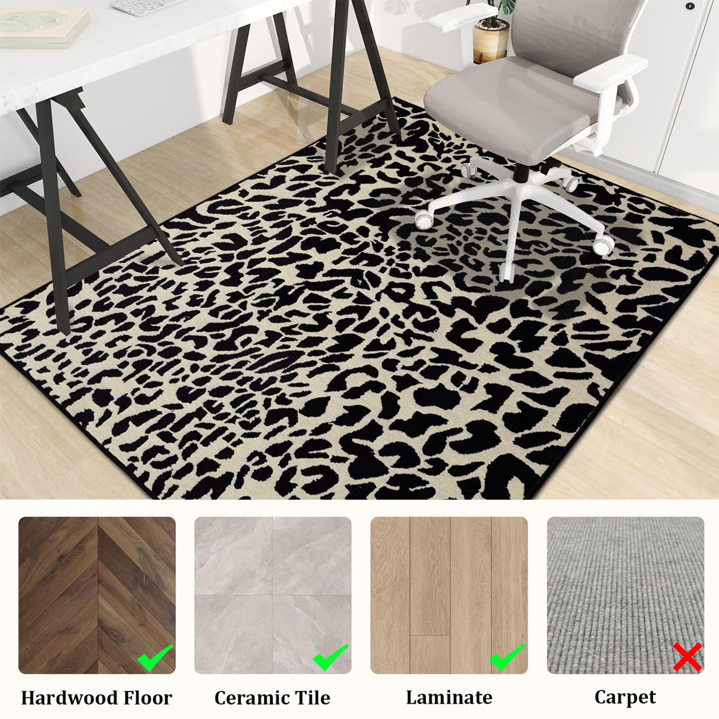 Office Chair Mat for Hardwood Floor, 48"x36" Easy Glide Computer Desk Mat Protector for Rolling Chair Under Desk Rug Nonslip Backing, Machine Wash, (Modern)