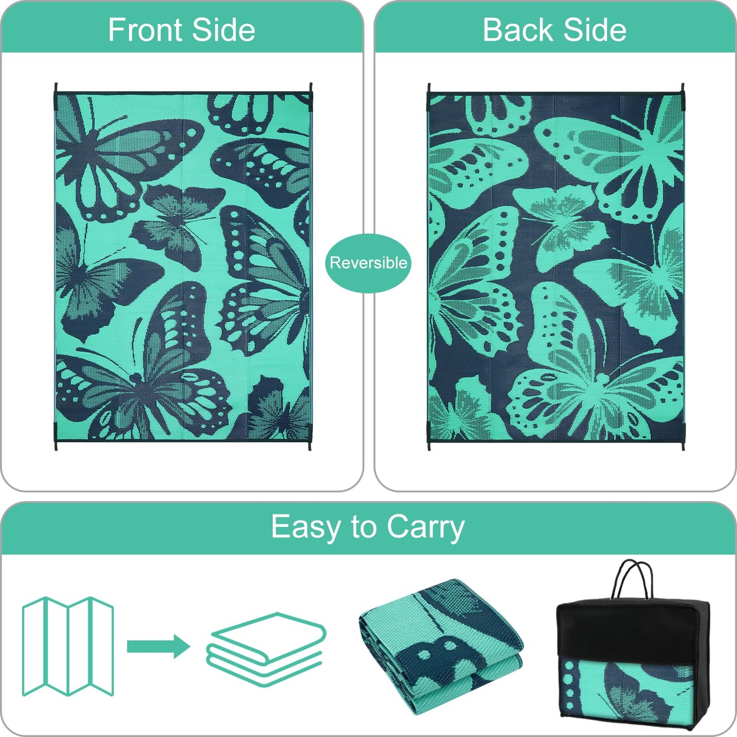 Uphome Outdoor Rug Waterproof 8x10 ft, Patio Plastic Straw Rugs for RV Camping, Reversible Mat Outside, Indoor Outdoor Large Floor Carpet for Back Yard Deck Balcony Porch Beach Picnic, Teal