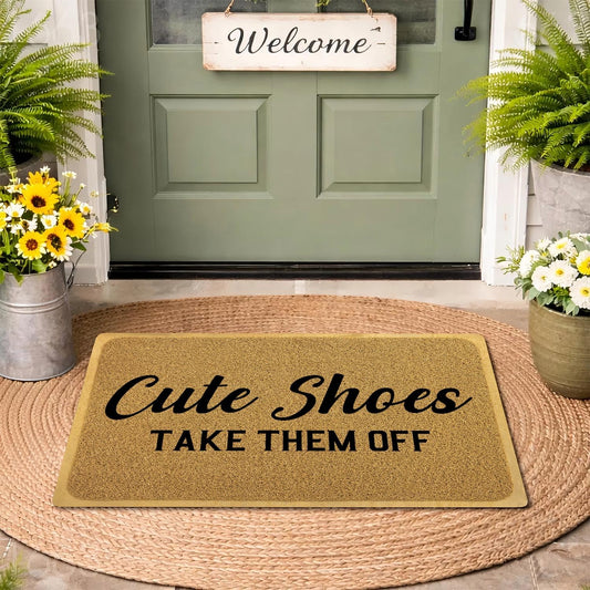 YZCZ Funny Doormat for Entrance Way Indoor/Outdoor Front Door/Patio Anti-Slip & Heavy Weather Resistant Rugs House Warming Novelty Gift Mat 36"x24" (Cute Shoes Take Them Off)