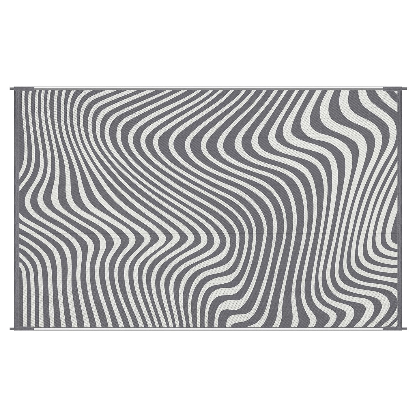 Vaukki Outdoor Patio Rug 5x8, Waterproof Woven Plastic Straw Camping Area Mat, Grey RV Striped Outside Reversible Carpet Clearance for Porch Backyard Deck Balcony