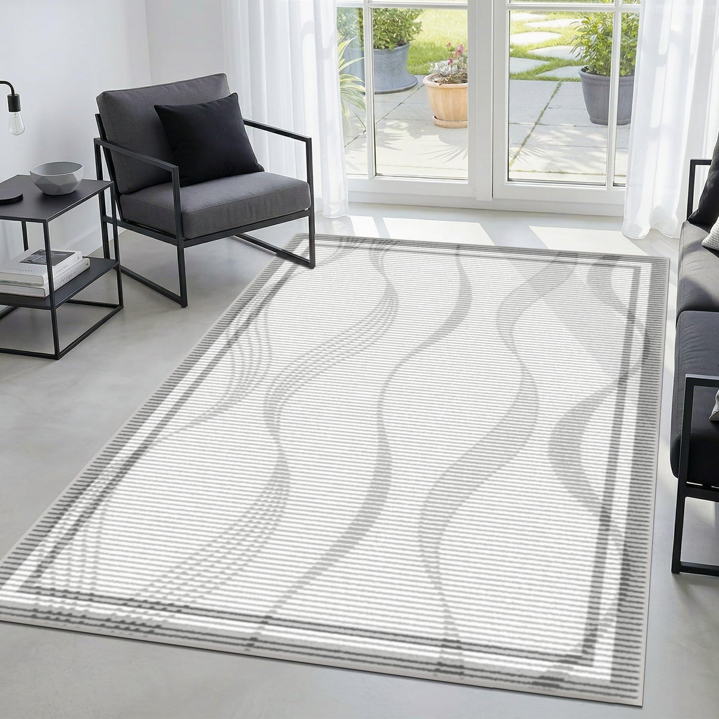 Merelax Large 4x6 Entryway Rug Indoor - Washable Non-Slip Low Pile Soft Area Rug for Entrance, Kitchen, Bedroom Bedside, Mudroom, Modern Aesthetic Abstract Geometric Decor Thin Carpet, Grey