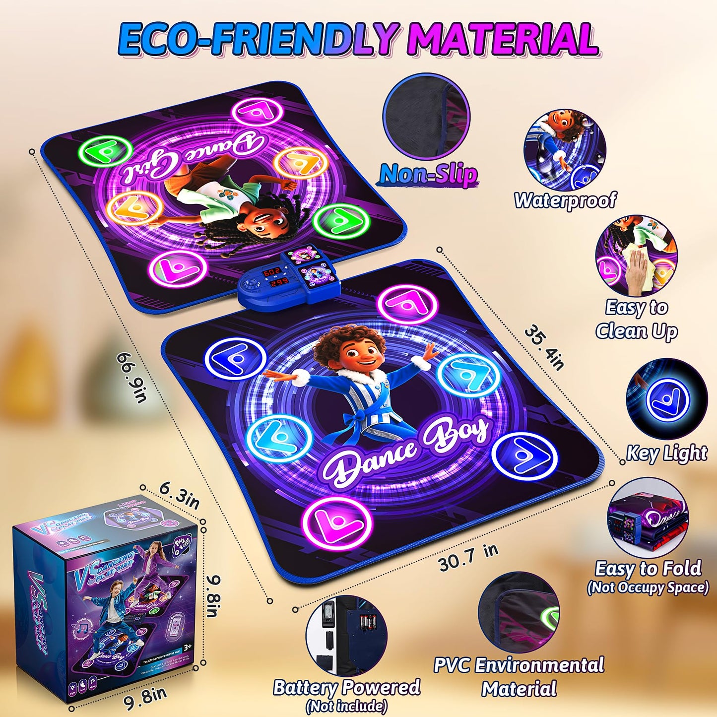 Dance Mat Toys for 3-12 Year Old Kids,Kids Dance Mat with Light Up 12-Buttons & 5 Game Modes,Double Player Dance Pad for Girls Boys, Birthday Xmas Gifts for 3 4 5 6 7 8 9 10+ Year Old Girls Boys