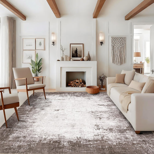 GarveeHome Abstract Area Rugs 5x7 Ultra-Soft Modern Indoor Carpet, Stain-Resistant Neutral Floor Cover, Non-Slip Distressed Throw Rug, Easy Cleaning, Perfect for Living Room, Office, Brown