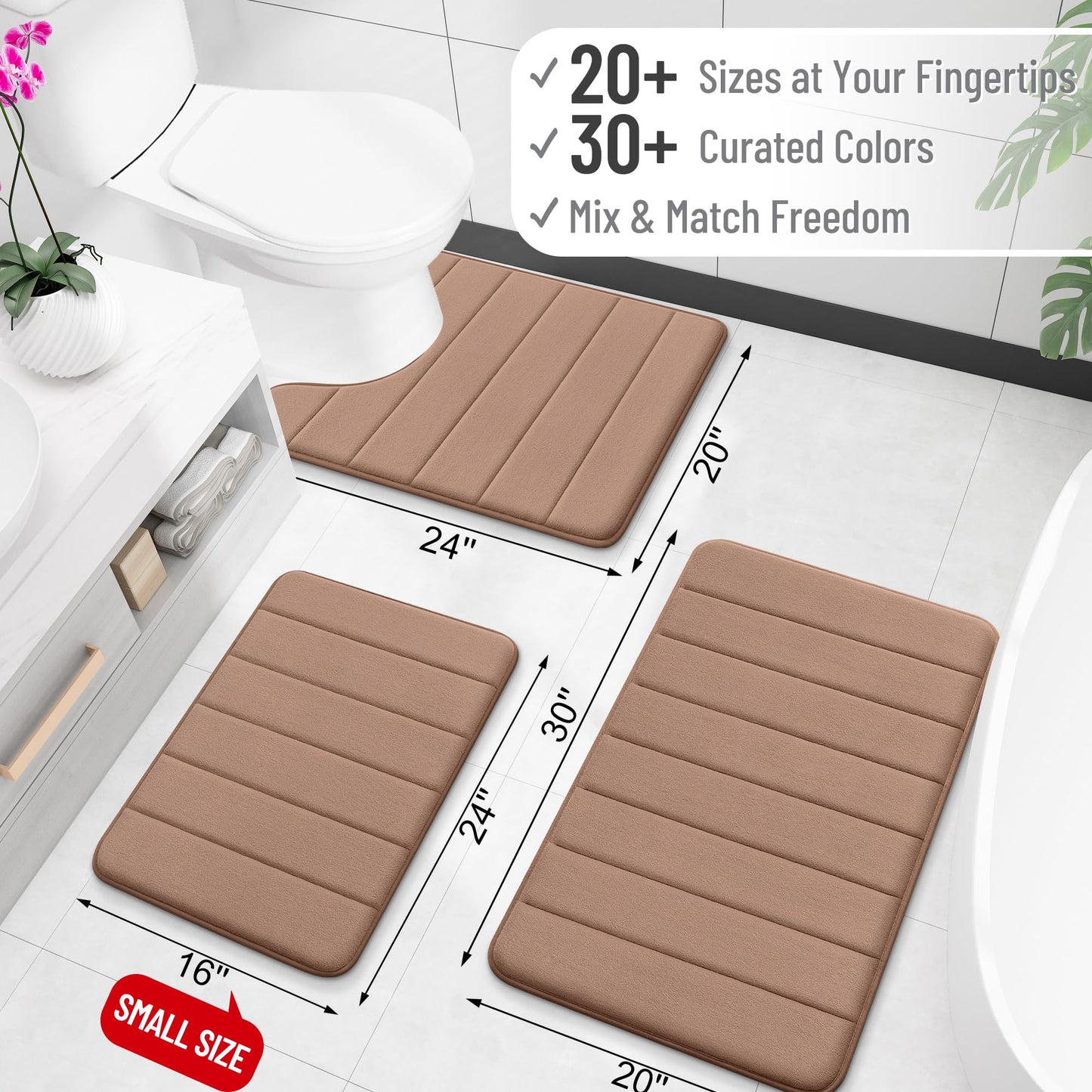 OLANLY Memory Foam Bath Mat 59x35, Super Soft Absorbent Bathroom Rugs, Quick Dry, Machine Washable Shower Floor Rugs, Bathmat Carpet, Bathroom Home Decor Accessories, Mocha